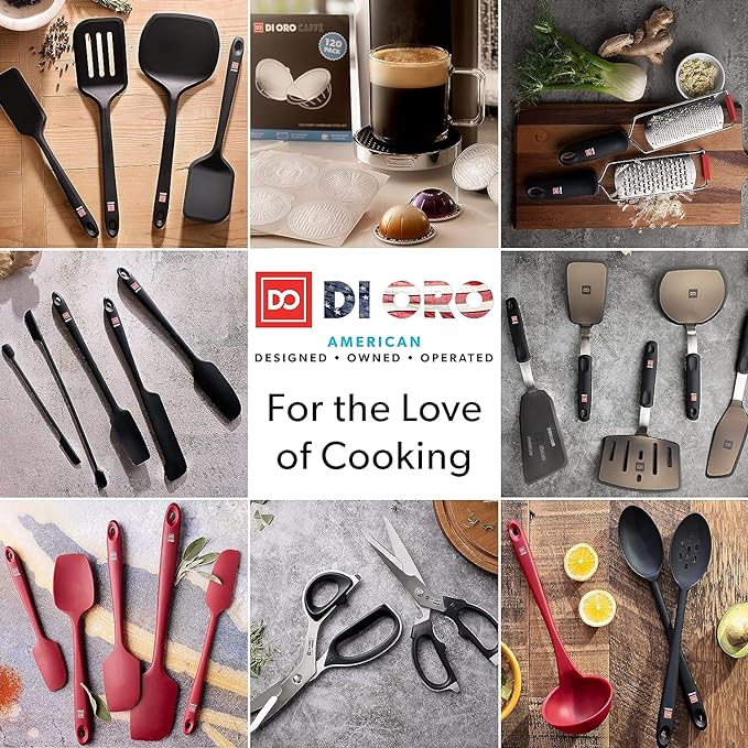 DIORO Silicone Mixing & Serving Spoons - Large Heat-Resistant Non Stick Utensils Big Solid & Slotted Basting & Stirring Spoons - Dishwasher Safe (2pc, Red)