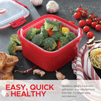 3 Piece Microwave Steamer Basket with Removable Strainer - 2 Liter Microwave Staemer for Vegetables, Broccoli & Fish - BPA Free Veggie Steamer with Airtight Locking Lid