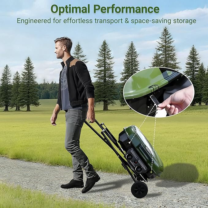 Brand-Man Portable Gas Grill, Propane Standup Grill with Folding Cart & Push-Button Ignition, Ideal for Camping, Tailgating, BBQ, Backyard, Patio & More