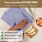 Native Fab 6 Pack Gingham Mini Check Kitchen Hand Towels Set 16"x26" - 100% Cotton Absorbent Reusable Wash Cloths - Quick Drying Dish Towels with Hanging Loops for Kitchen, Blue White