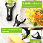 Spring Chef Premium Y & Vegetable Julienne Peeler Set for Kitchen with Stainless Steel Sharp Blades - Carrot Peelers with Comfortable Handles - Perfect for Zucchini, Cucumber, Papaya, Potato - Black