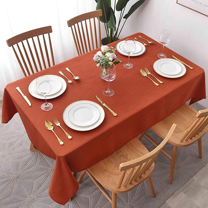 maxmill Jacquard Tablecloth Swirl Design Spillproof Wrinkle Free Heavy Weight Soft Table Cloth Halloween Decorative Fabric Table Cover for Fall Harvest Thanksgiving Dinner, Square 52 x 52 Inch Rust