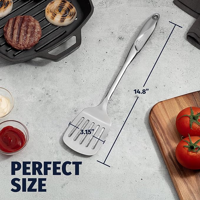 Zulay Kitchen Stainless Steel Metal Spatula – Lightweight, Strong & Durable Metal Turner – Easy to Use, Comfortable Grip, Heat Resistant & Dishwasher Safe – Perfect for Home Cooks & Chefs (14.8")