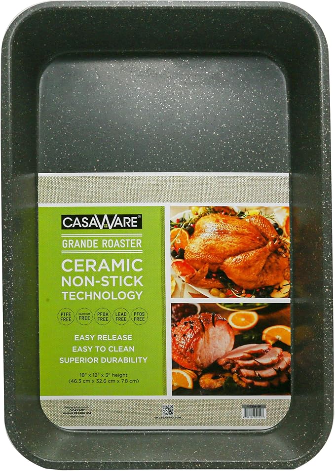 casaWare Grande Lasagna/Roaster Pan 18 x 12 x 3-Inch - Extra Large, Ceramic Coated NonStick (Silver Granite)