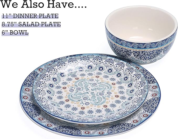 Bico Blue Talavera Cereal Bowls Set of 4, 26 oz Deep Ceramic Soup Bowls for Cereal, Salad, Noodles, Kitchen, Microwave and Dishwasher Safe, Gift for Housewarming and Thanksgiving