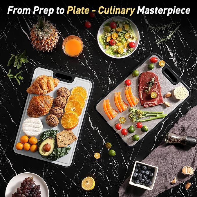 2 Packs Pure Titanium Cutting Boards for Kitchen Chopping Board with Handle 2 in 1 Meat Butcher Block Wedding Day Engagement Hostess Couple Newly Wed Christmas Married Fiancee Unique Cool Gifts