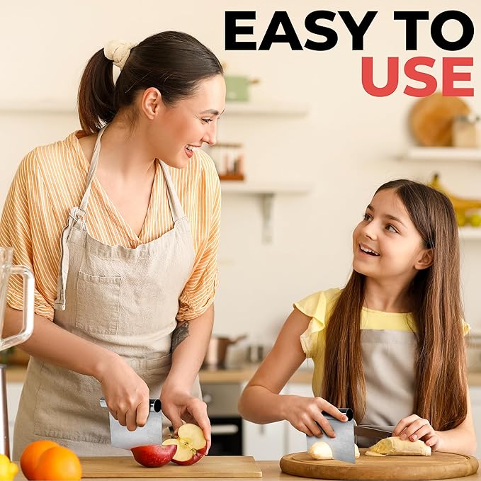 Bench Scraper for Baking, Food Scraper Stainless Steel Blade Dough Cutter with Engraved Measuring Guide & Equivalent Chart, Scraper Tool kitchen Use for Scrapping, Cutting, Chopping, 2 Pack -by RamPro