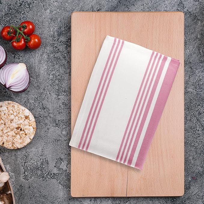 Urban Villa Kitchen Towels 100% Cotton Pack of 6, Highly Absorbent Quick Drying Super Soft Premium Dish Towels for Kitchen with Hanging Loop Hand & Tea Towels - 20x30 Inch, (Pink & White, Striped)