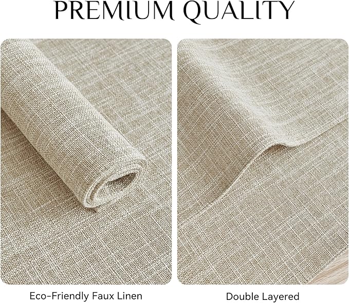 Softalker Faux Linen Placemats Set of 4-12 x 18 Inch, Heat Resistant Double Layered Durable Burlap Farmhouse Place Mats, Non-Slip Washable Rustic Table Mats for Dining, Kitchen, Party（Beige