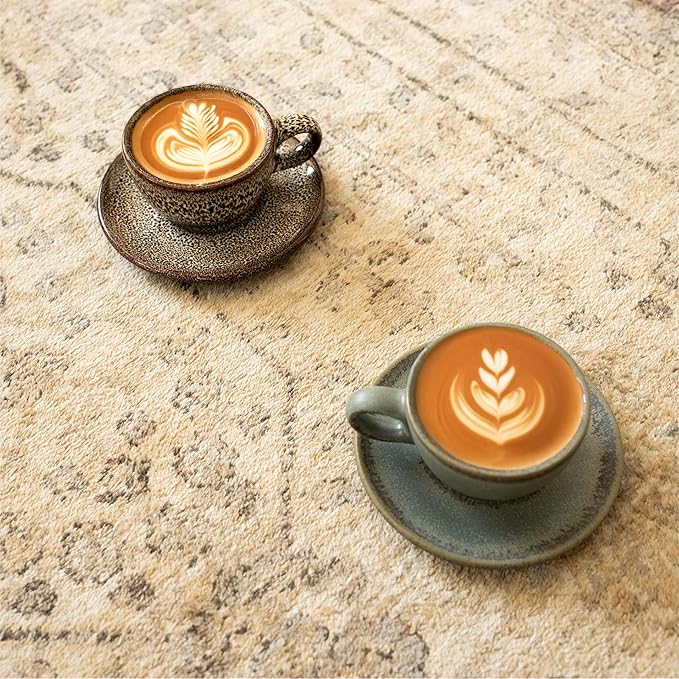 Galena Barista Cup and Saucer Set of 2, 6oz Handmade Ceramic Cappuccino and Latte Art Cups – Premium Mexican Coffee Cup