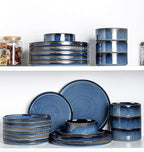 TheTerra Ceramic Dinnerware Sets for 8, 24 Pieces Porcelain Lightweight Speckled Plates and Bowls Sets, Scratch Resistant Dish Set, Oven & Microwave & Dishwasher Safe, Starry Blue