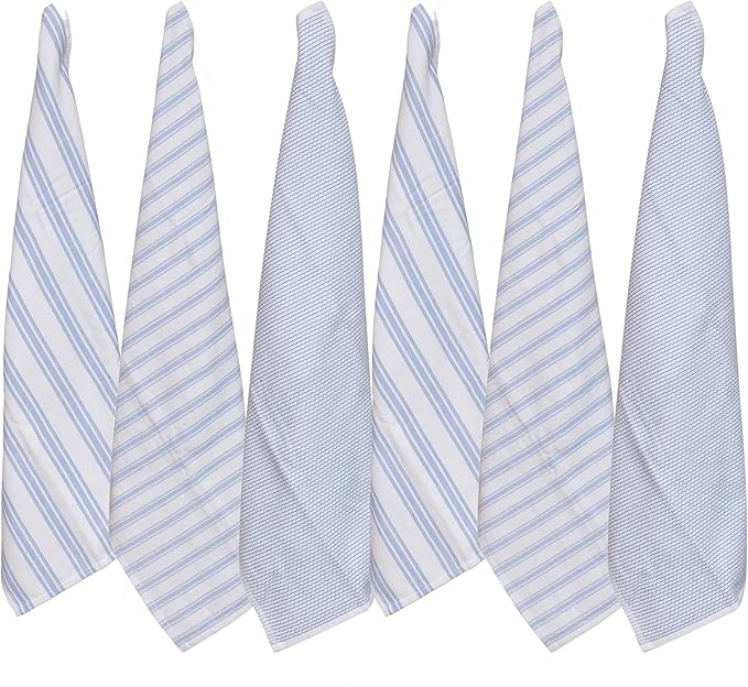 SYDR Premium Kitchen Towel (18”x 28”, 6 Pack), Cotton Kitchen Hand Towel, One Side Terry Dish Towel, Highly Absorbent Set with Hanging Loop, Sky Blue