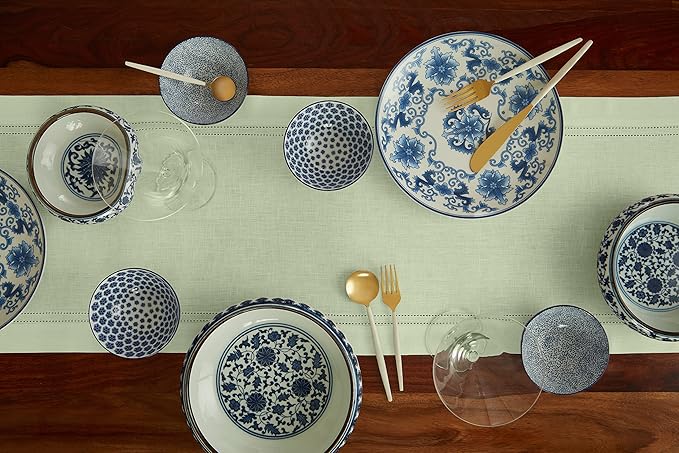 Solino Home Linen Table Runner 120 Inches Long - 100% Pure Linen Sage Green Table Runner 14 x 120 Inch for Summer, Fall, Autumn - Double Hemstitch