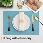 Homaxy Cloths Placemats for Dining Table Set of 8, Heat Resistant Washable Cotton Linen Blend Table Mats, Easy to Clean Place Mats for Indoor Outdoor Party Kitchen Decoration, 13" x 19", Aqua