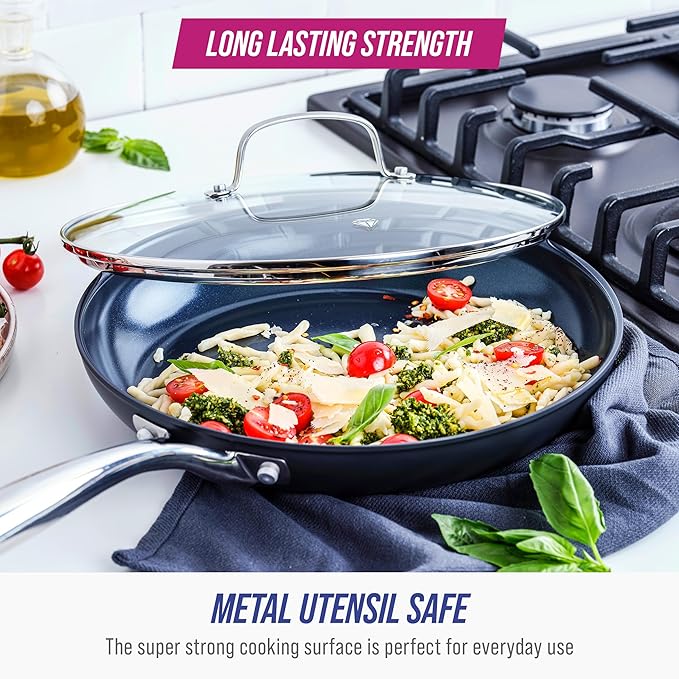 Blue Diamond Cookware Hard Anodized Ceramic Nonstick, 11" Frying Pan Skillet with Lid, PFAS-Free, Dishwasher Safe, Oven Safe, Grey