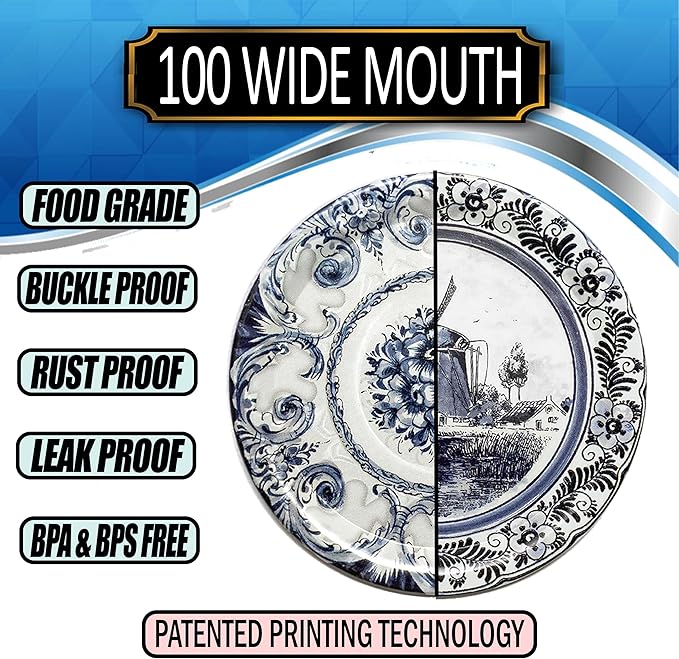 Supa Ant Wide Mouth Canning Lids (100pcs) Decorative Tin Canning Lids Wide Mouth (Vintage Plates) Buckle Proof and Rust Proof - Perfect Fit Can Lid for Mason Jars Canning Supplies