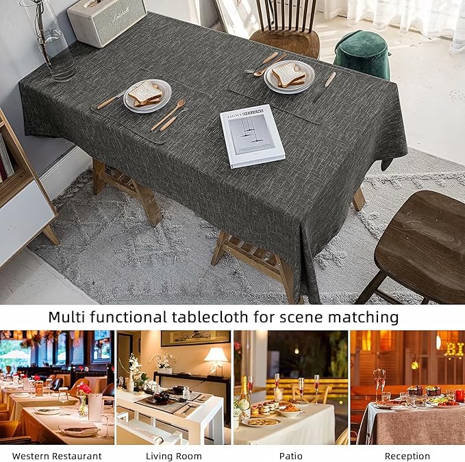 Waterproof Cotton Linen Tablecloths Square Dining Table Cloth, Wipe Clean Indoor & Outdoor Table Cover for Buffet Party and Banquets, Wrinkle Resistant（54"x54"） Carbon Black