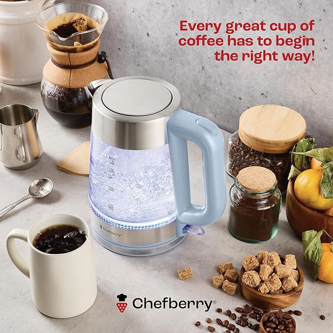 Electric Kettle for Boiling Hot Tea & Water | 1.8L Stainless Steel Borosilicate Glass Boiler With No Plastic, Automatic Shutoff, BPA Free, Fast Heating Technology