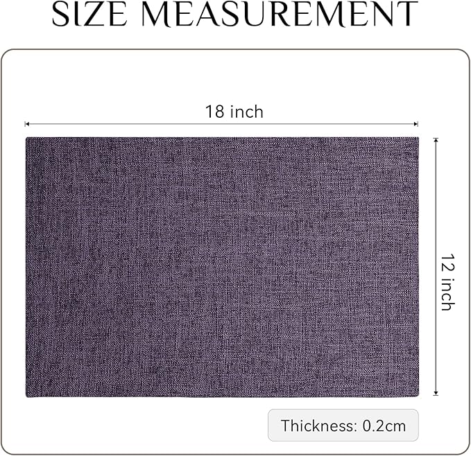 Softalker Faux Linen Placemats Set of 8-12 x 18 Inch, Heat Resistant Double Layered Durable Burlap Farmhouse Place Mats, Non-Slip Washable Rustic Table Mats for Dining, Kitchen, Party（Purple