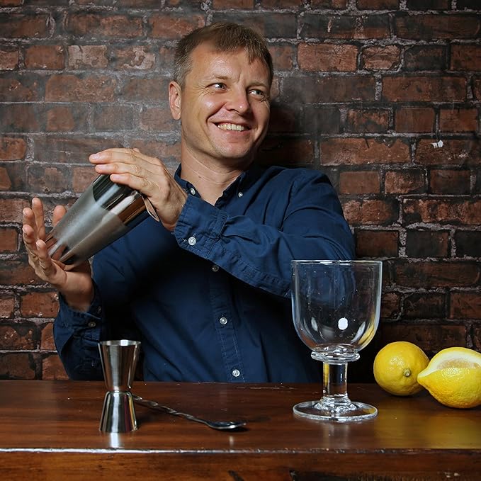 Professional Bartender Kit Cocktail Shaker Set by Toncini | Bartending Tools & Accessories | Stainless Steel Martini Shaker, Strainer, Jigger, Pourers, Muddler, Mixing Spoon, Recipe Book & Velvet Bag