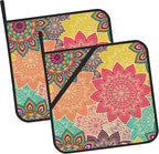 Vintage Mandala Floral Pot Holders 2 PCS for Kitchen, Heat Resistant Hot Pads for Cooking Grilling Baking BBQ, Pot Holders for Women Cook Essentials Accessories Home Microwave