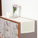 D'Moksha Homes Linen Ivory Table Runner 72 Inches Long - 100% Pure Linen Hemstitch Table Runner 14 x 72 Inch for Dresser, Dining, Summer, Fall and Halloween - Classic Hemstitch