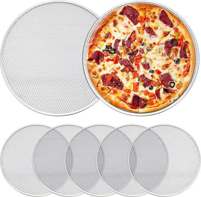 Nuogo 5 Pcs 14 Inch Pizza Pan with Holes Aluminum Mesh pizza Screen Seamless Round Tray for Oven Nonstick Baking Sheet for Kitchen Bakery Restaurant BBQ Party Cookware Supplies