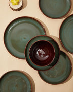 Stoneware Dinner Plates Set of 6, Ceramic Plates With Lipped Edges, Microwave/Dishwasher Safe, Modern Rustic Dinnerware, Kitchen Reactive Glaze Serving Dishes, Brown Green