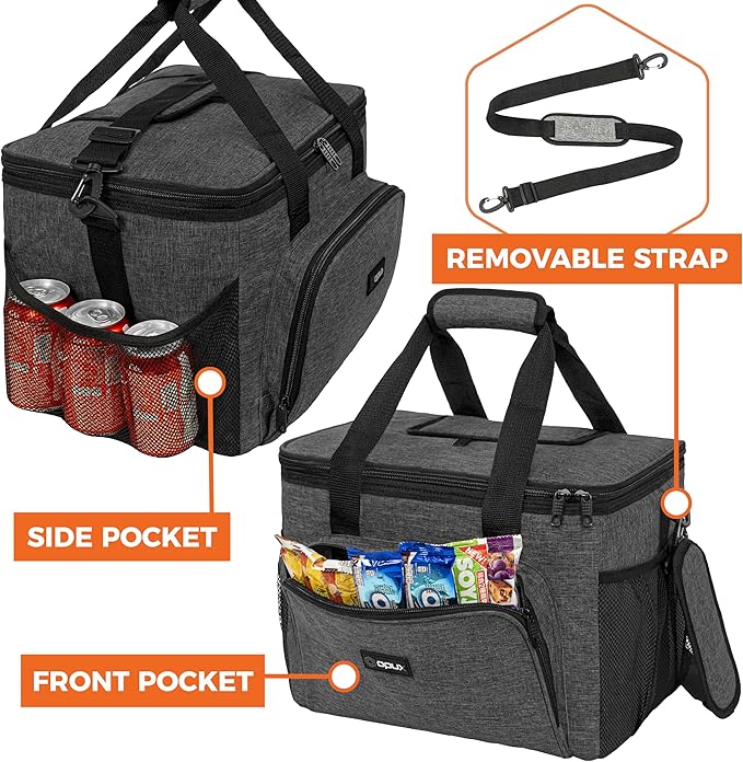 OPUX Soft Cooler Bag, Insulated Collapsible Lunch Cooler Tote for Men Work Camping Beach Travel, Portable Soft Sided Leakproof Waterproof Large Lunch Bag Box with Shoulder Strap 40 Cans, Charcoal Gray