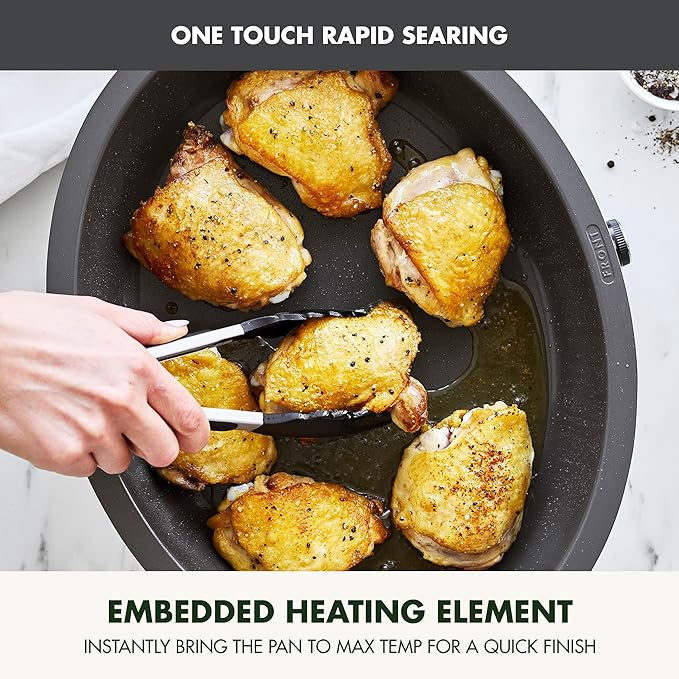 GreenPan Elite 5.5QT Electric Oval Skillet, PFAS-Free Ceramic Nonstick, 1800 Watt, Dishwasher Safe Lid & Removable Crock, Adjustable Temp Control, Multi-Cooker, Sear, Sauté, Rice, Stir-Fry, Black