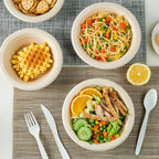 ECOLipak 150 Pack Compostable Disposable Paper Bowls, 16 OZ Bagasse Heavy duty Biodegradable Eco Friendly Sugarcane Soup Bowls for Salad Dessert(Nature)