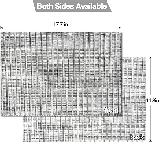 Placemats Set of 8 - Easy Clean Washable Vinyl Placemats - Wipeable Heat Resistant Table Mats for Dining Table - 17.7x11.8 Inch (8, Black & White Two-Tone)