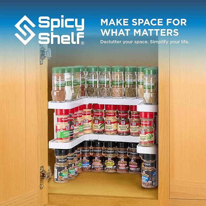 Spicy Shelf with 20 Jars of Spices inclded - Expandable Spice Rack and Stackable Cabinet & Pantry Organizer - Cabinet Spice Racks for inside Cabinets
