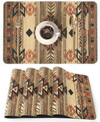 QIYI Placemats Set of 4, 12x18 Inch PU Leather Place Mats for Kitchen Dinning, Heat Resistant Anti Slip Brown Table Mats, Waterproof Wipeable Washable Placemat Party Table Décor, Geometric Motifs