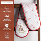 Maison d' Hermine Double Oven Mitt 100% Cotton Heat Resistant Cooking Gloves with Loop, Baking Barbeque, Handling Hot Pan, Mountain Life- Thanksgiving/Christmas (7 Inch x 35 Inch)