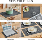 Softalker Faux Linen Placemats Set of 8-12 x 18 Inch, Heat Resistant Double Layered Durable Burlap Farmhouse Place Mats, Non-Slip Washable Rustic Table Mats for Dining, Kitchen, Party（Dark Grey