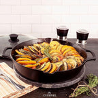 Cast Iron Skillet with Glass Lid - 12"-Inch Dual Handle Frying Pan + Pan Scraper + Silicone Handle Holder Covers - Preseasoned Oven Safe Cookware - Indoor/Outdoor Use - Grill, Stovetop, Induction Safe