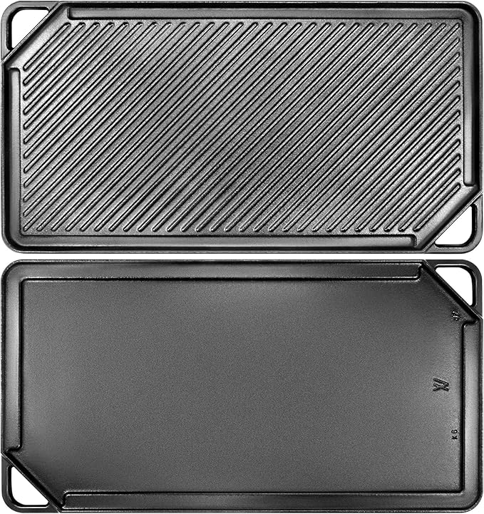 GGC Cast Iron Griddle for Gas Stove, Reversible Griddle for Gas Grills, 20 x 10 Flat and Ribbed Griddle Plate for Outdoor and Indoor Cooking