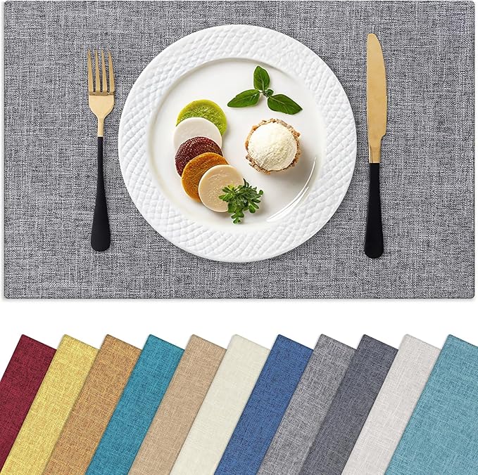 Homaxy Cloths Placemats for Dining Table Set of 6, Heat Resistant Washable Cotton Linen Blend Table Mats, Easy to Clean Place Mats for Indoor Outdoor Party Kitchen Decoration, 13" x 19", Dark Grey
