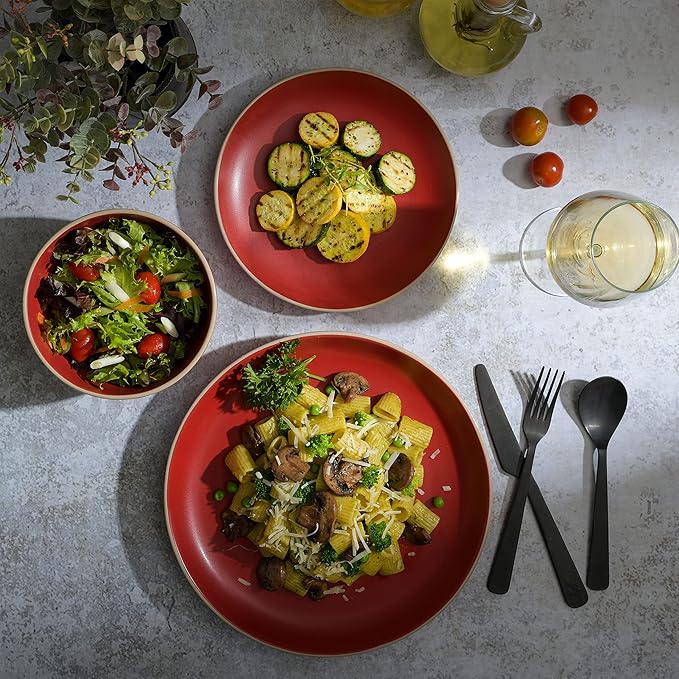 Gibson Home Rockaway 12 Piece Dinnerware, Red Matte