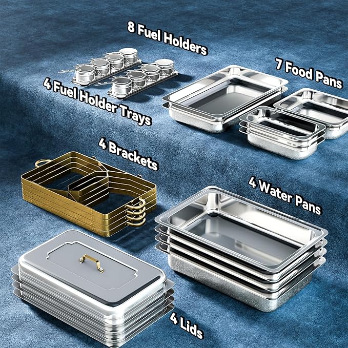 9Qt 4 Pack [Multiple Food Pans Combo] Chafing Dishes for Buffet | High Grade [Durable and Hard] Chafing Dish for Parties, Events & Weddings, Indoors & Outdoors, Gold