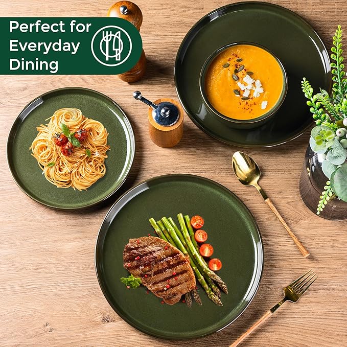 AmorArc Stoneware Dinnerware Sets for 4,Round Reactive Glaze Ceramic Plates and Bowls Set,Highly Scrath Resistant | Dishwasher & Microwave Safe Dishes Set,Service for 4 (12pc)