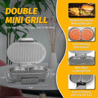 Double Mini Grill Maker, Breakfast Sandwich Maker, Burger Press Patty Maker, Panini Press Grill, Small Electric Grill, Ideal for Making Breakfast, Lunch and Snacks