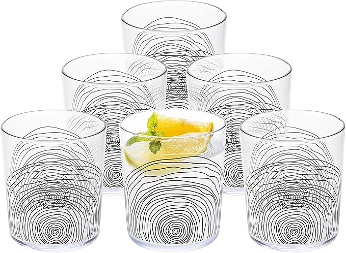 bzyoo BPA-Free Designed Dishwasher Safe 14 oz Plastic Tumbler Set which is Durable and Stackable Great For Parties Holidays Anniversaries (6 PCS, Organica Black)