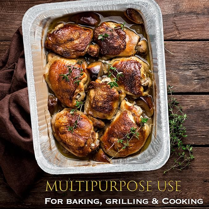 EHOMEA2Z Aluminum Pans Disposable Half Size (10 Pack) – MADE IN USA – 9x13 Heavy Duty Foil Pans, Durable & Recyclable Baking Pans, Eco-Friendly, Lightweight, Great for BBQ, Parties & Catering