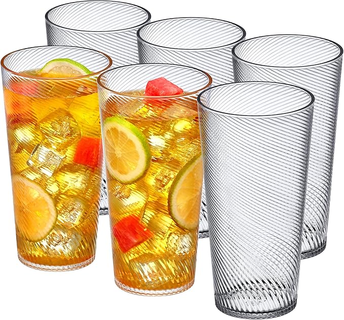 Amazing Abby Breeze - 30-Ounce Plastic Tumblers (Set of 6), All-Clear Reusable Cups, Stackable, BPA-Free, Shatter-Proof, Dishwasher-Safe