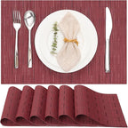 Myir JUN Placemats Set of 6, Vinyl Woven Placemats Place Mats Indoor Washable Table Mats Non-Slip Place mats for Dining Table (Red, Set of 6)