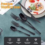 Lemeya 20-Piece Matte Black Silverware Set for 4,Modern 18/10 Stainless Steel Flatware Set,Unique Rustic Cutlery Utensils Set,Spoon and Fork Set for Home, Restaurant,Mirror Polished,Dishwasher Safe