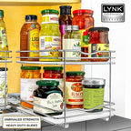 LYNK PROFESSIONAL® Pull Out Spice Rack Organizer for Inside Kitchen Cabinets - 8-1/4 inch Wide - Slide Out Drawer – Chrome Sliding Spice Cabinet Organization Shelf Racks - 2 Tier