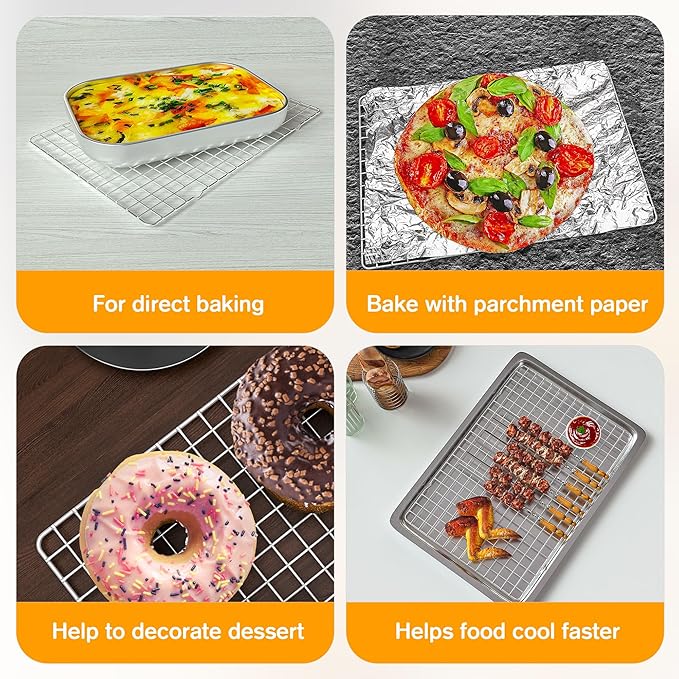 2PCS Cooling Racks for Cooking and Baking - 10" x 15"Heavy Duty Stainless Steel Wire Rack for Baking, Grilling, Roasting - Oven & Dishwasher Safe - Fits Jelly Roll Sheet Pan-Silver